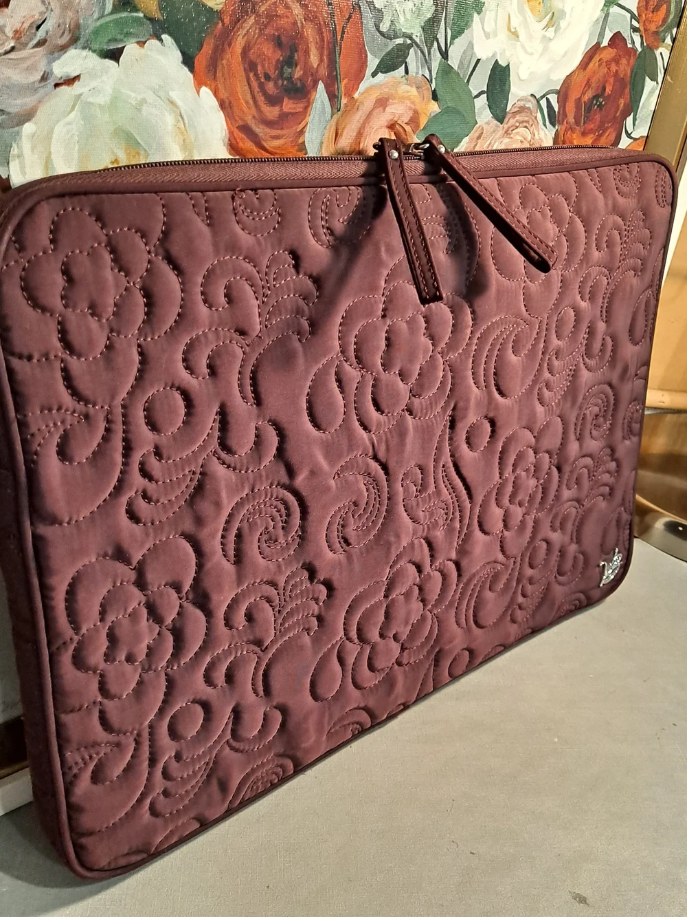 Vera Bradley Merlot Quilted Cotton Stitched Floral Zip Padded Laptop Sleeve